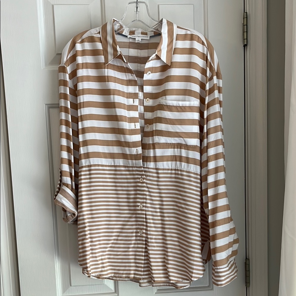Striped Button-Down Shirt - Cream and White